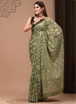 Cotton Mul Mul Green Casual Wear Printed Saree